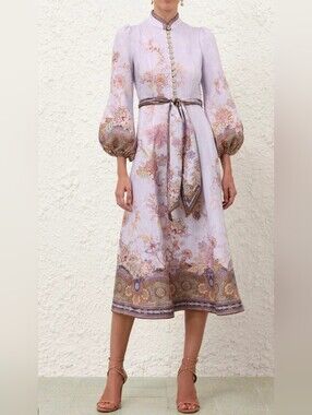 zimmermann matchmaker pink floral silk linen tie midi dress Zimmermann Matchmaker linen and silk midi dress Zimmermann